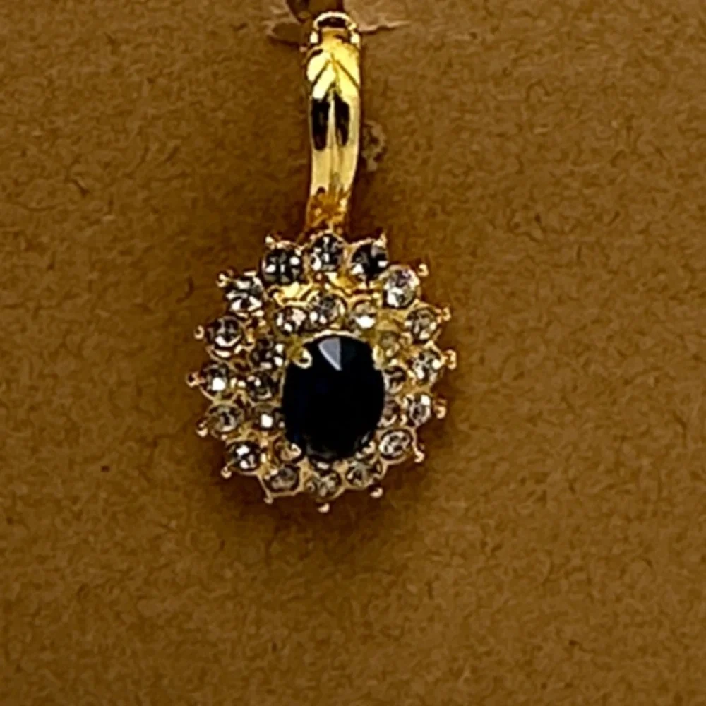 Roman Elegant Gold and Blue Gemstone Rhinestone Earrings and Removable Pendant